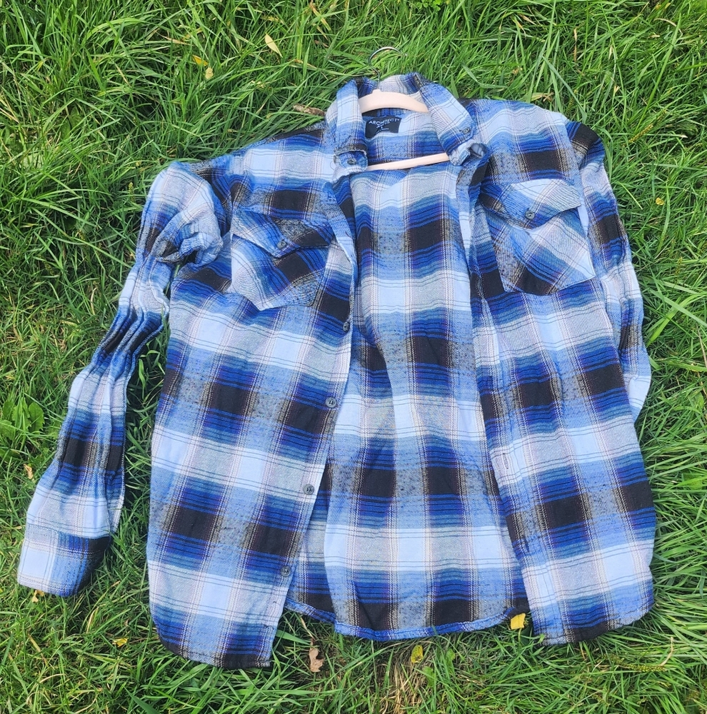 Blue and Black Plaid Shirt